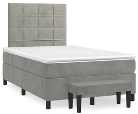 3270469 vidaXL Pat box spring cu saltea, gri deschis, 120x190 cm, catifea