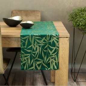 Traversa pentru masa din catifea cu imprimeu verde 35x180
