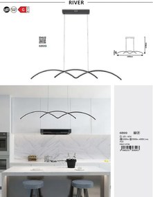 Lustra LED suspendata design modern River negru