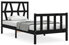 3192460 vidaXL Cadru de pat cu tăblie single, negru, lemn masiv