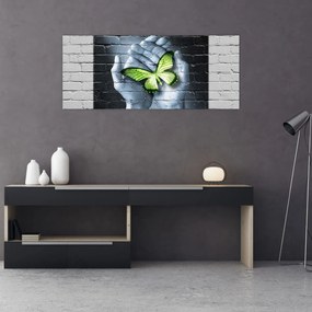 Tablou - Fluture verde în perete (120x50 cm)