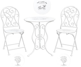 Set masa si 2 scaune bistro, din metal, Country Chic