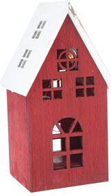 Decorație LED de Crăciun din lemn Light houseroșu, 11,7 x 21,2 x 9,7 cm