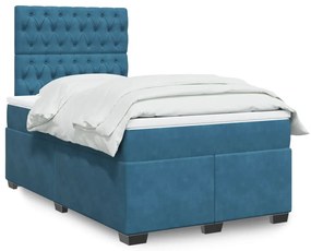 vidaXL Pat box spring cu saltea, albastru, 120x190 cm, catifea
