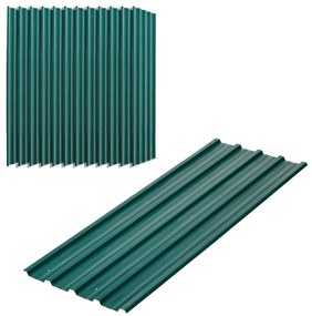 Outsunny Panouri pentru Acoperiș din Oțel, 12 Foi Galvanizate pentru Acoperișuri și Pereți, 129x45 cm, Verde | Aosom Romania