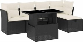 vidaXL Set mobilier de grădină cu perne, 6 piese, negru, poliratan