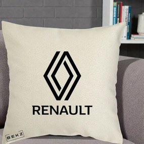 Perna Personalizata cu emblema Renault, 40x40 cm, Ecru, Husa Detasabila, Perna Inclusa, BEKZ®