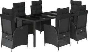 vidaXL Set mobilier de grădină cu perne, 7 piese, negru, poliratan