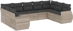 vidaXL Set canapele de grădină cu perne, 9 piese gri deschis poliratan