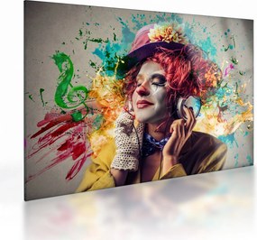 Tablou pe sticlă - Artista cu căști (70x50 cm)
