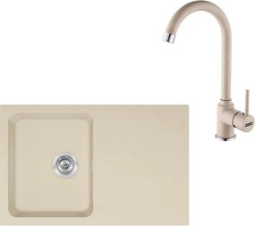 Set chiuveta bucatarie compozit Franke Orion Avena 1 cuva cu picurator 78x50 cm tectonite finisaj bej mat si baterie Pola