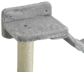 PawHut Copac de pisici complet pe perete cu 4 piese hamac, panglică, platformă de sărit, stâlp din sisal și scară pluș gri | Aosom Romania