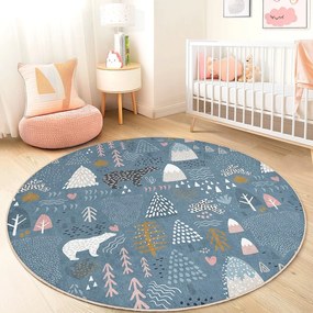Covor pentru copii albastru lavabil ø120 cm Forest Land – Mila Home