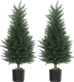 HOMCOM Set de 2 plante artificiale tip chiparos, 362 frunze din plastic, ghiveci, rezistente la UV, verde | Aosom Romania