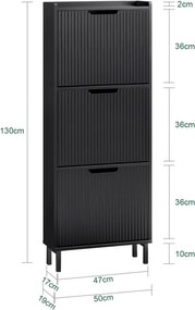 PANA26 - Pantofar Hol cu 3 compartimente, 50 cm, comoda, dulap depozitare pantofi foarte ingust - Alb sau Negru
