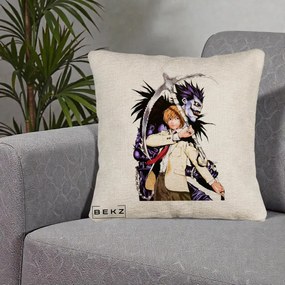 Perna Personalizata Death Note Light si Ryuk Duo, 40x40 cm, Bej Canapea, Husa Detasabila, Perna Inclusa, BEKZ®