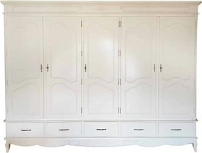Dulap lemn masiv alb antic Casandra, 281 × 60 × 216 cm