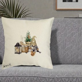 Perna Decorativa Gnom Scandinav cu Felinar, 40x40 cm, Ecru, Husa Detasabila, Perna Inclusa, BEKZ®
