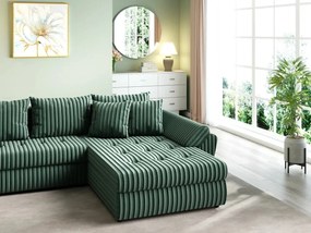 Colțar extensibil dumonde cu ladă de depozitare si sezut confortabil din spuma high-density, Loana U Ambience Green 355x185 cm