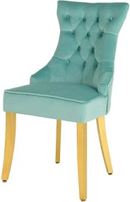 Set 2 scaune Stil Baroc, Catifea, Albastru Deschis, Metal, Auriu, Castle