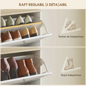 HOMCOM Dulap Îngust pentru Pantofi cu 3 Sertare și Rafturi Reglabile pe 2 Niveluri, 60x23,5x115 cm, Negru | Aosom Romania