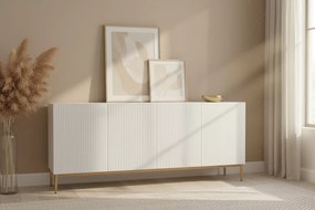 Comodă pe picioare metalice Nicole 200 cm - alb mat / picioare aurii