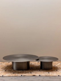 Set 2 măsuțe de cafea rotunde din metal, gri și auriu, cu bază cilindrică, finisaj periat, 35 x 120 cm, „Calgary”