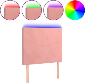 vidaXL Tăblie de pat cu LED, roz, 80x5x118/128 cm, catifea