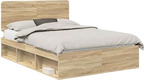 vidaXL Cadru de pat cu headboard Sonoma 140 x 200 cm Lemn de pin masiv