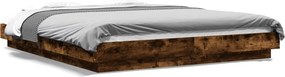 vidaXL Cadru pat cu lumini LED stejar fumuriu 150x200cm lemn prelucrat