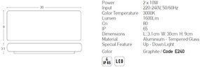 Aplica LED de perete pentru iluminat exterior, up/down, IP65 Cini grafit 30cm