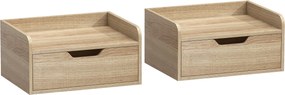 HOMCOM Set de 2 Noptiere de Perete Noptiere Suspendate cu 1 Sertar pentru Dormitor Cameră 40x30x19,5 cm Lemn Natural | Aosom Romania