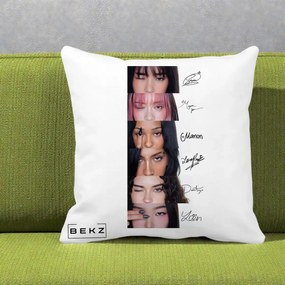 Perna Personalizata K-pop KATSEYE Semnaturi fara Foto, 40x40 cm, Alba Mata, Husa Detasabila, Perna Inclusa, BEKZ®