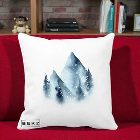 Perna Decorativa Munti Inzapeziti Acuarela Indigo, 40x40 cm, Alba Mata, Husa Detasabila, Perna Inclusa, BEKZ®