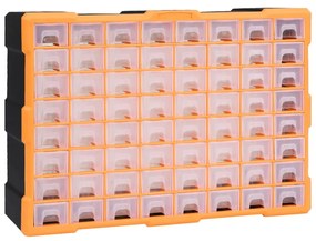 Organizator cu 64 de sertare, 52 x 16 x 37,5 cm 1, Portocaliu si negru, 64 sertare