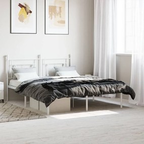 374390 vidaXL Cadru de pat metalic cu tăblie, alb, 150x200 cm