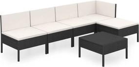 vidaXL Set mobilier de grădină cu perne, 6 piese, negru, poliratan