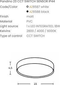 Plafoniera LED CCT, Protectie IP44, Senzor de miscare, PANDINO 23cm alb