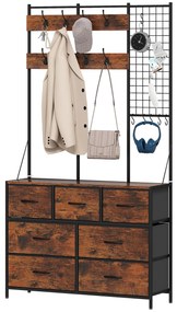 HOMCOM Mobilier de intrare 4 în 1, portmanteau, vestiar cu 7 sertare din material textil și 14 cuiere, 100 x 30 x 183 cm, brun rustic | Aosom Romania