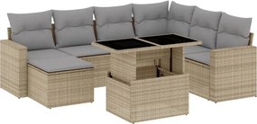 vidaXL Set canapele de grădină, 8 piese, cu perne, bej, poliratan