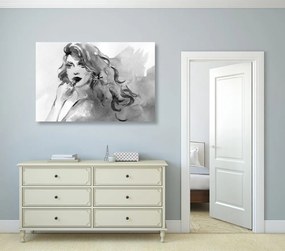 Tablou portretul feminin în acuarelă în design alb-negru
