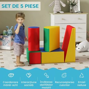 HOMCOM Set Construcții Moi pentru Copii 1-3 Ani cu 5 Blocuri, Multicolor | Aosom Romania