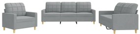 3201242 vidaXL Set de canapele cu perne, 3 piese, gri deschis, textil