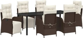 vidaXL Set de masă pentru grădină cu pernă 7 pcs Maro poliratan