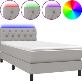 vidaXL Pat cu arcuri, saltea și LED, gri deschis, 80x200 cm, textil