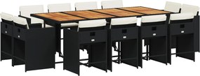 vidaXL Set mobilier de grădină cu perne, 13 piese, negru, poliratan