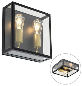 Lampă de perete exterioară neagră și alamă cu 2 lumini - Rotterdam
