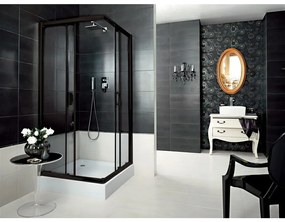 Cabina de dus patrata neagra 90x90 cm, cu usi culisante, Deante Funkia 900x900 mm