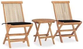 vidaXL Set mobilier exterior pliabil cu perne, 3 piese, lemn masiv tec