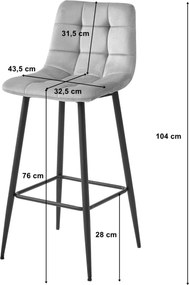 Scaun de bar cu picioare negre ARCETO VELVET, bej